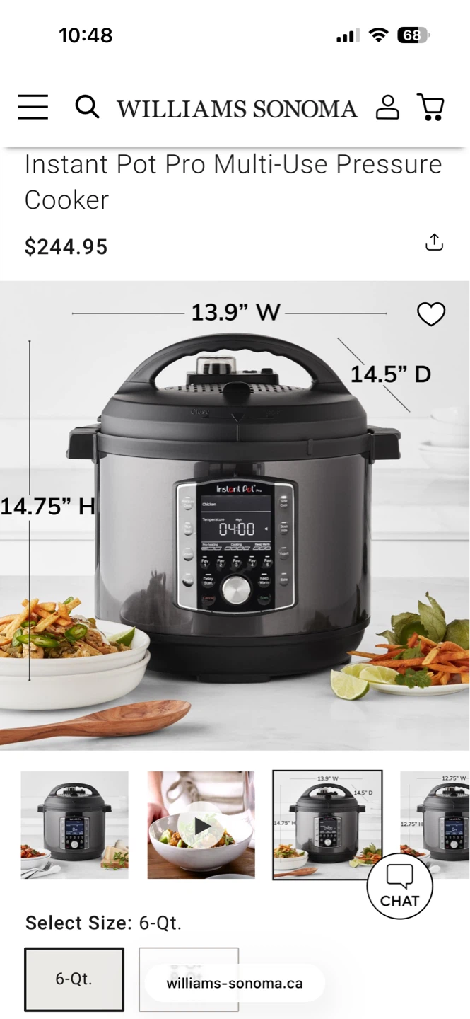 Instant Pot Pro Multi-Use Pressure Cooker 6-Qt.