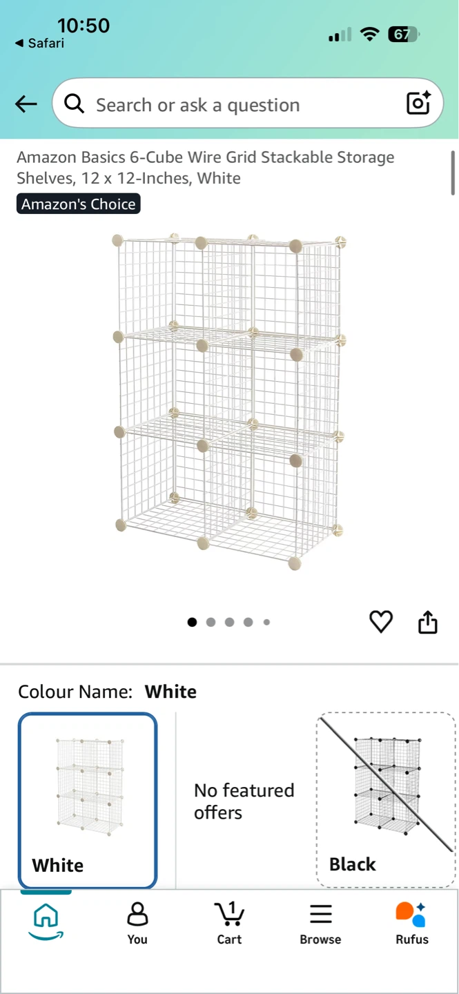 Amazon Basics 6-Cube Wire Grid Storage Shelves, White