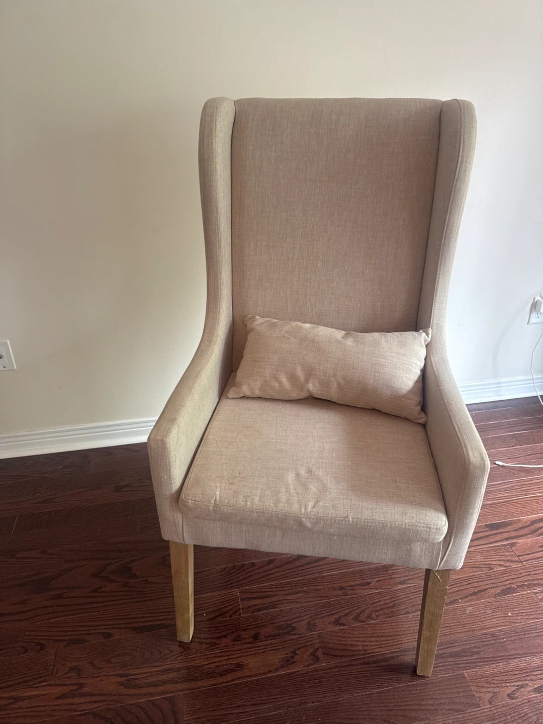Beige Wingback Accent Chair with Lumbar Pillow