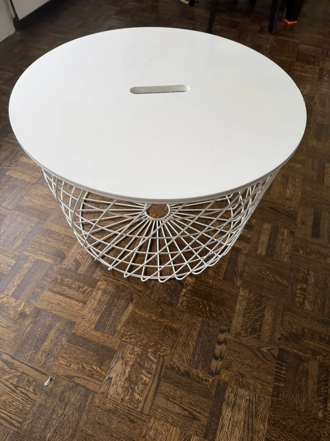 White Round Side Table with Basket Base
