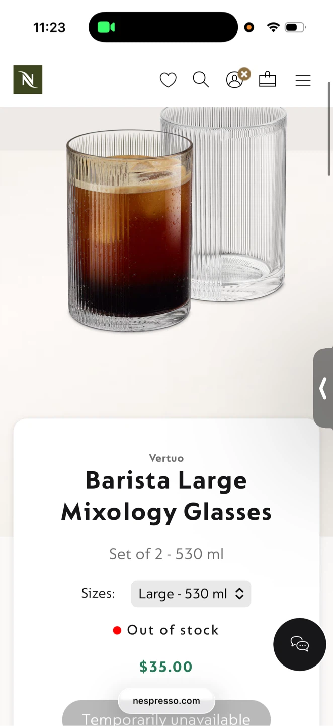 🆕 Nespresso Barista Large Mixology Glasses