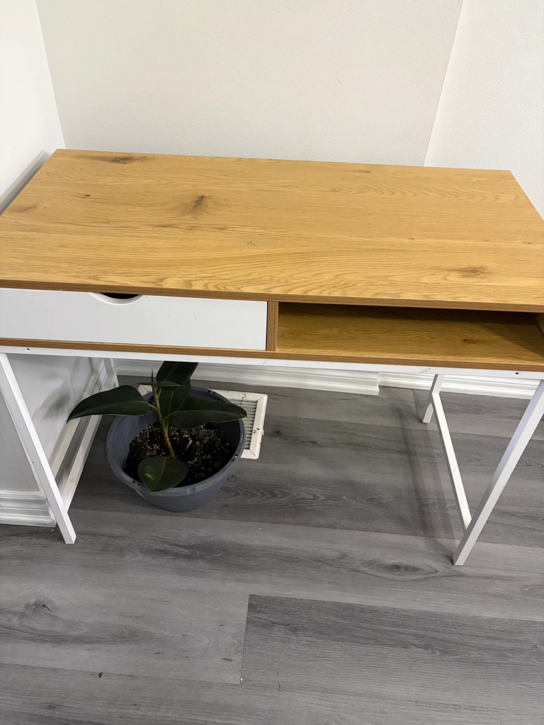 Modern Wood Top Desk with Drawer and Shelf