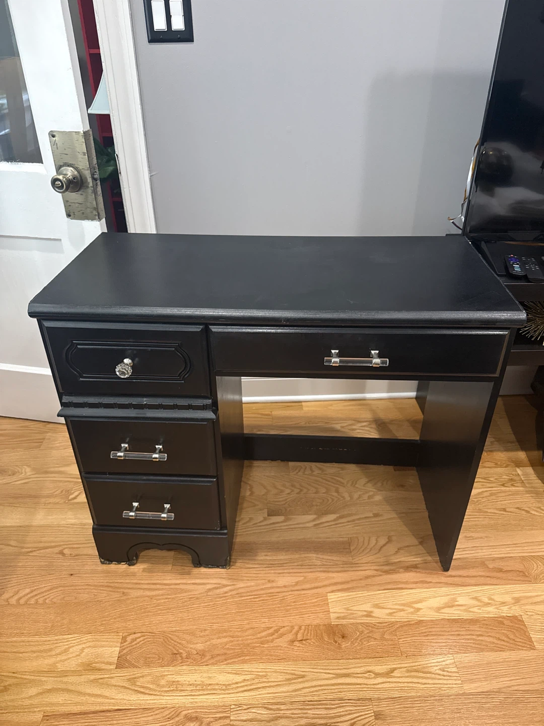 Black Vanity Desk with Crystal Drawer Pull