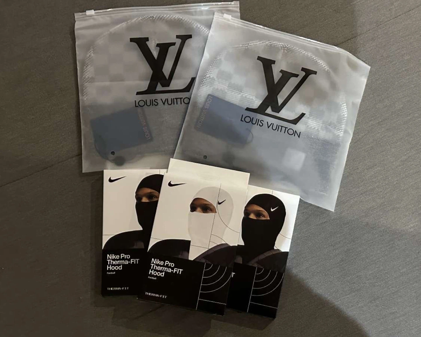 Nike Pro Therma-FIT Hoods and Louis Vuitton Beanies