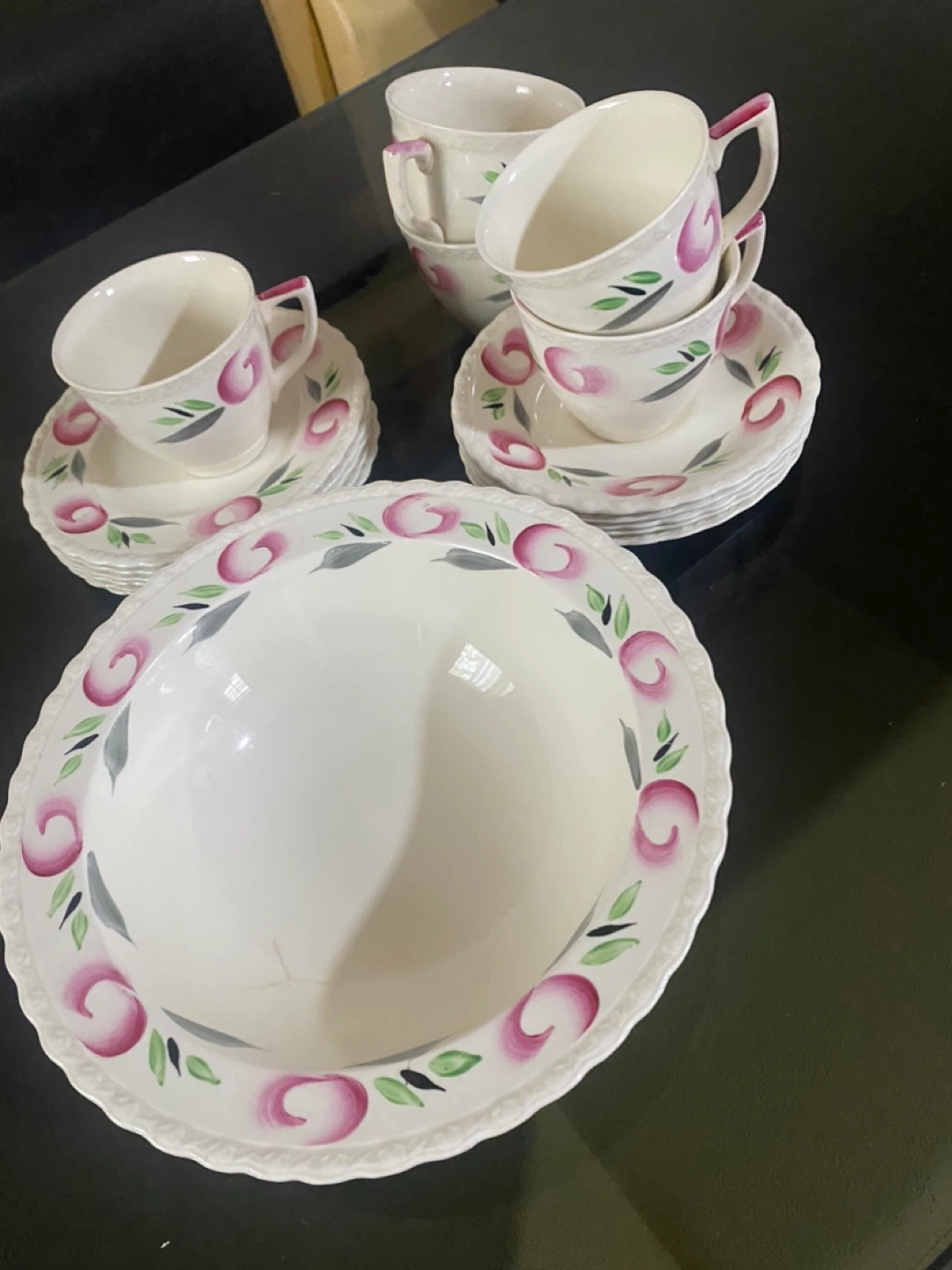 Vintage Tea Cup and Saucer Set with Serving Bowl
