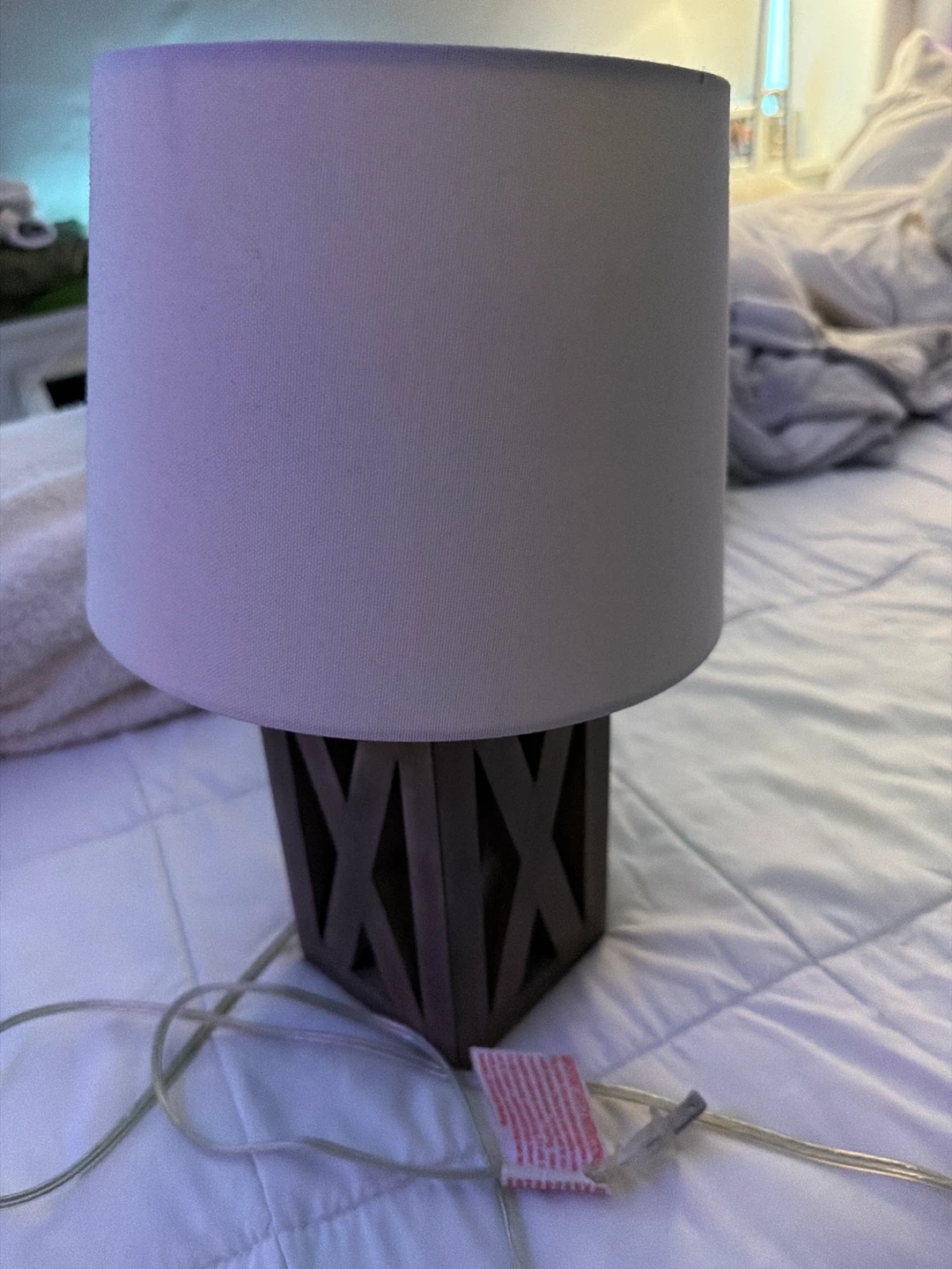 Wooden Table Lamp with White Drum Shade