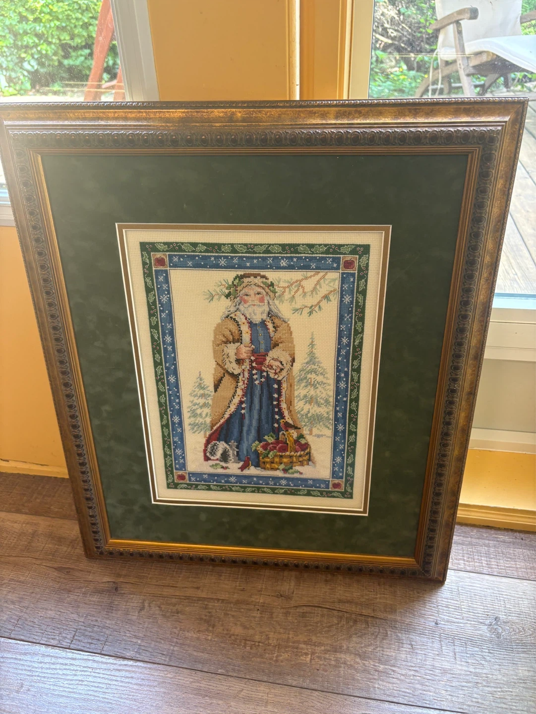 Framed Cross-Stitch Santa Claus Art