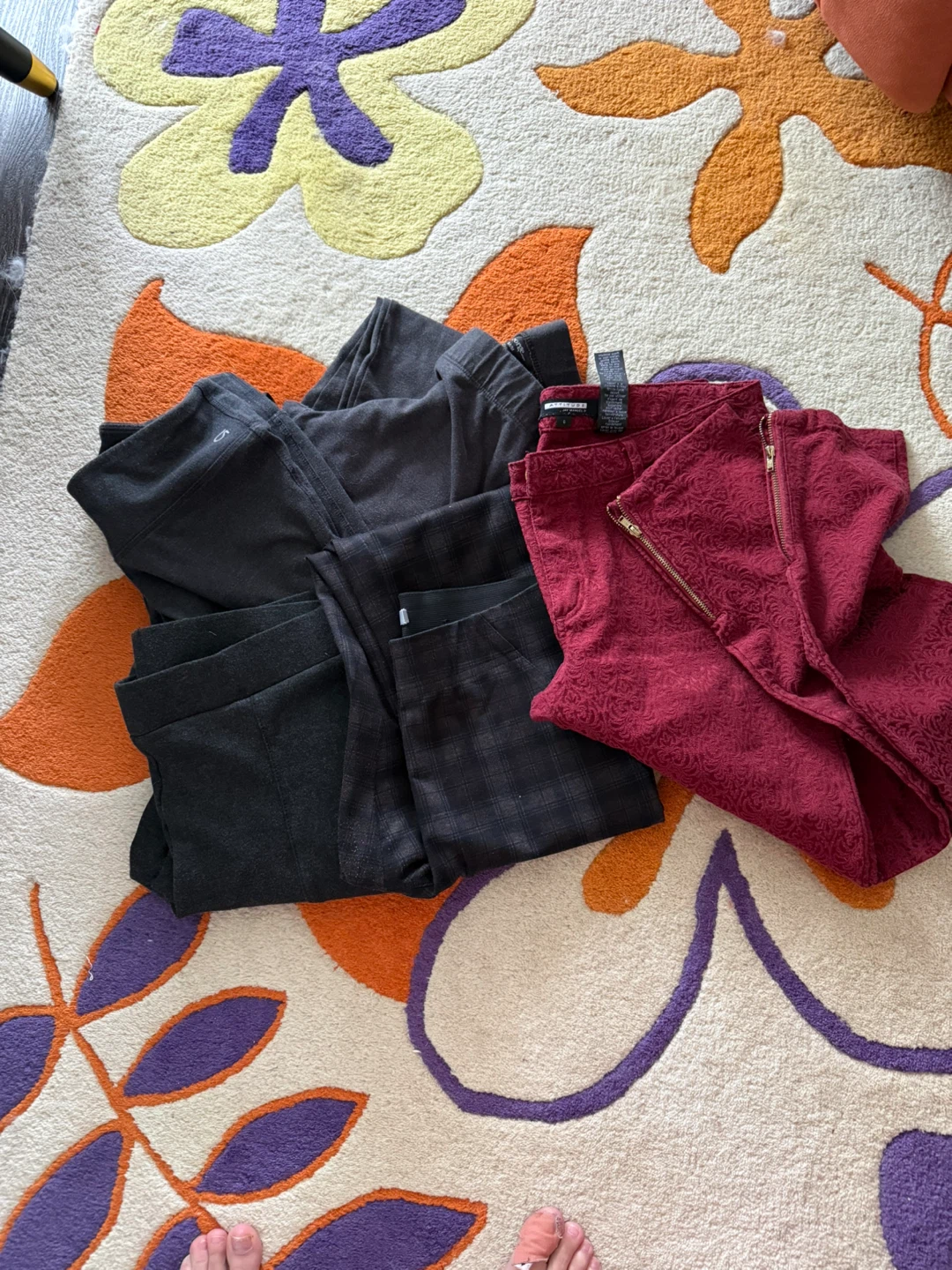 Women's Pants - Rich Cherry, Plaid and Grey