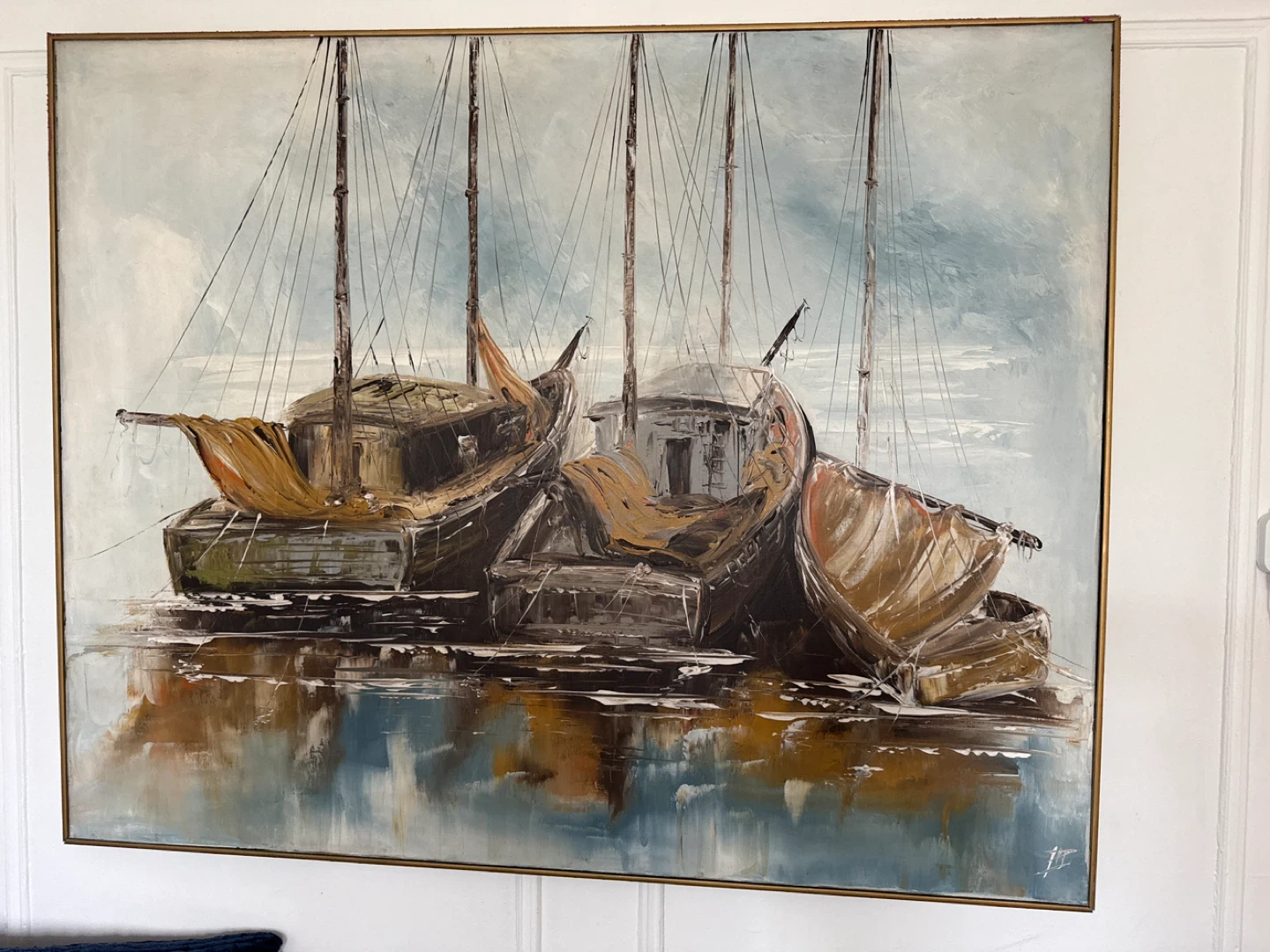 Framed Painting of Boats