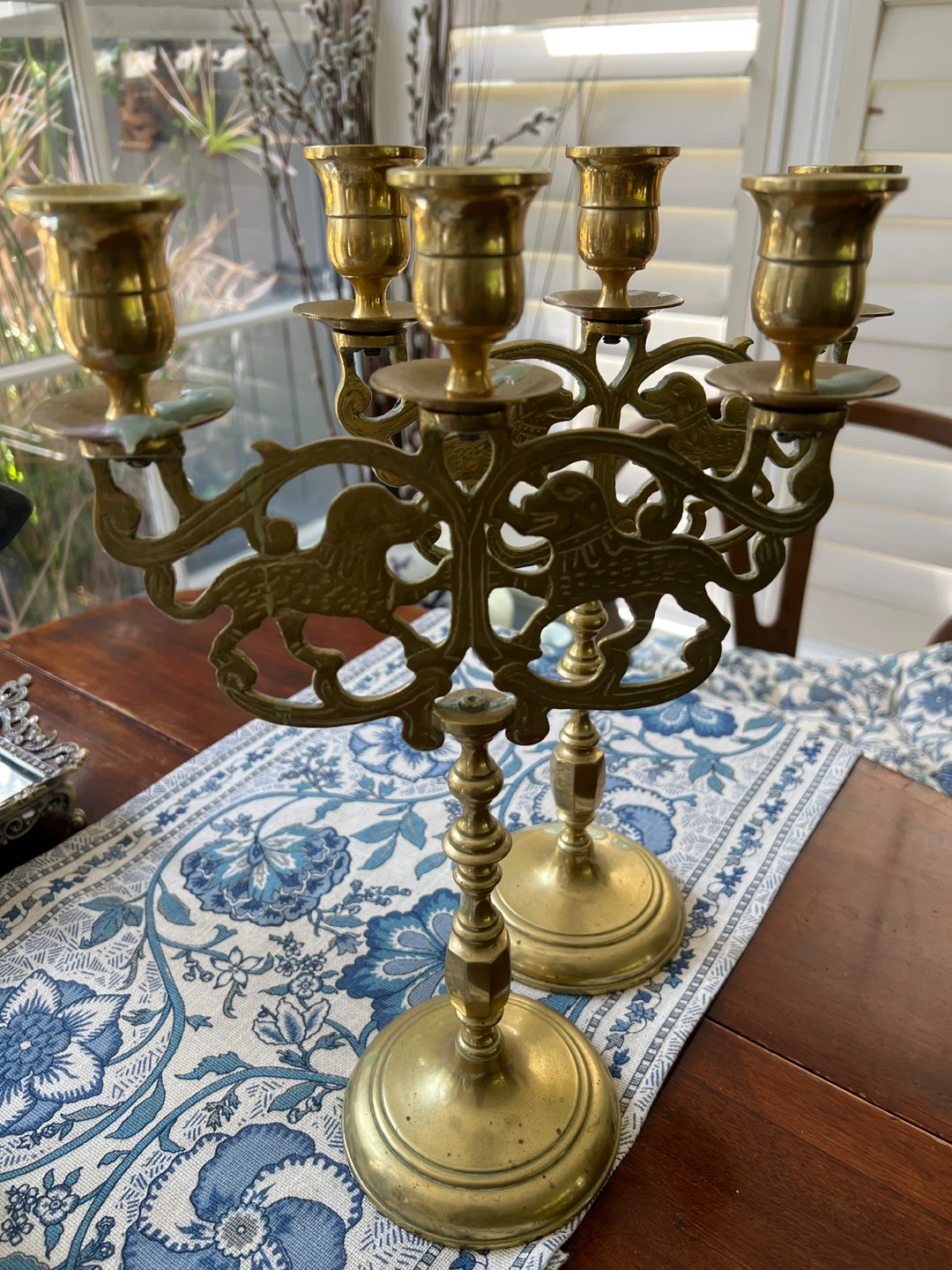 A pair of Brass Candelabra with Lion Motif - photo 2