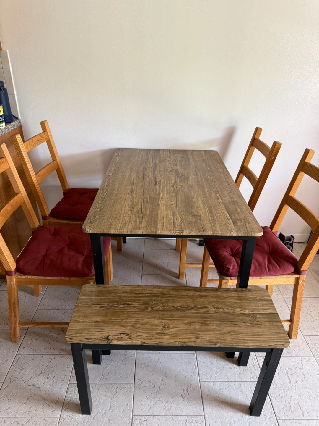 Wood Grain Dining Table and Bench Set