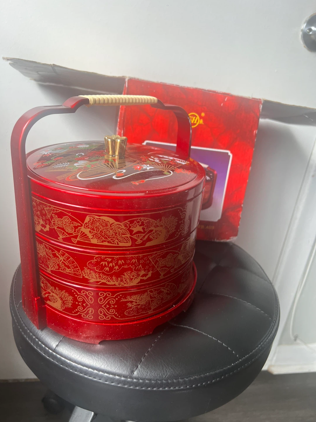 Red Tiered Food Carrier with Handle