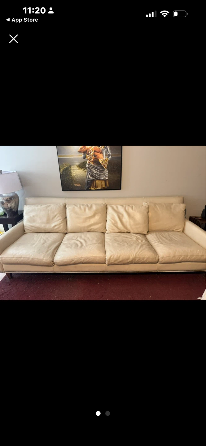 Cream Leather 4-Seater Sofa - 6 feet