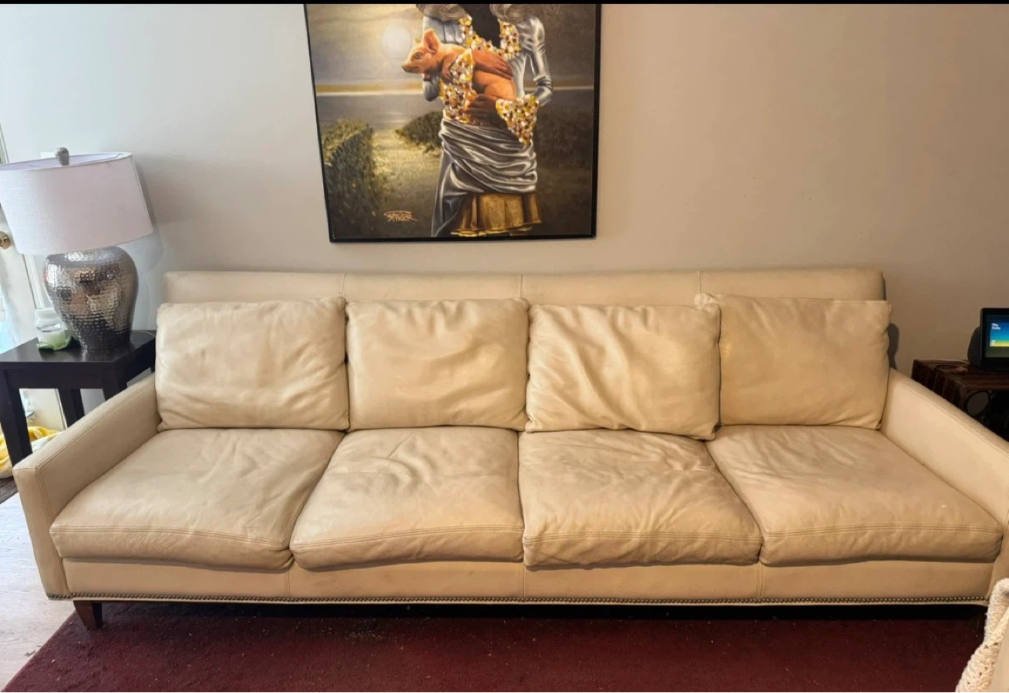 Cream Leather 4-Seater Sofa - 6 feet - photo 2