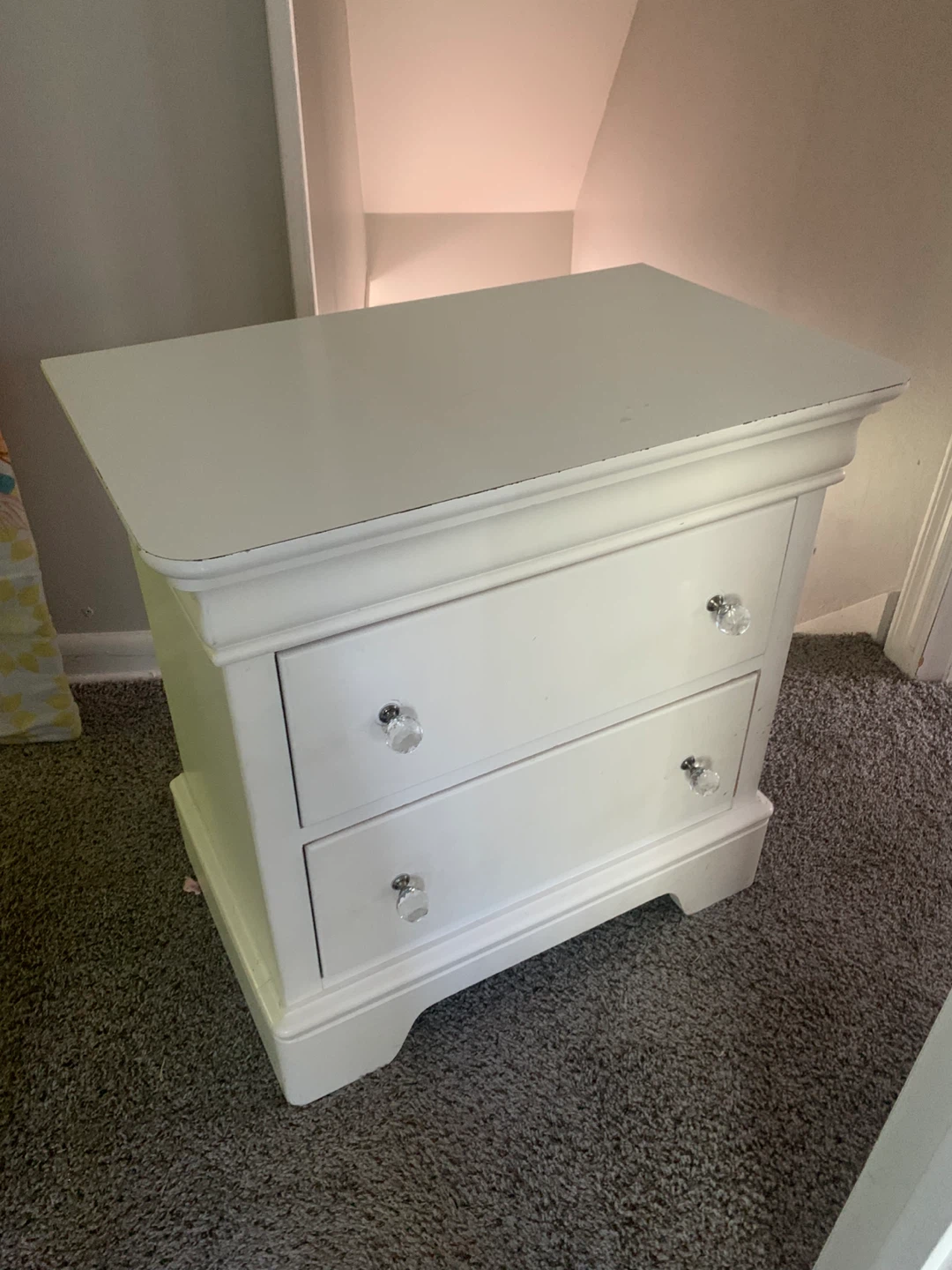 Free White Two-Drawer Nightstand with Crystal Knobs - U Pick Up