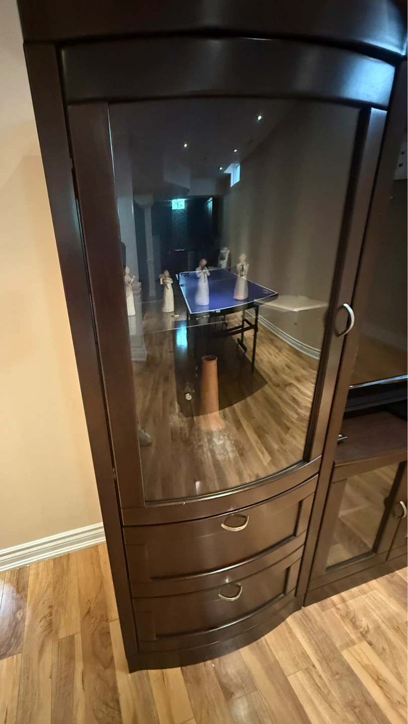 Dark Wood Entertainment Unit with Glass Doors - photo 2