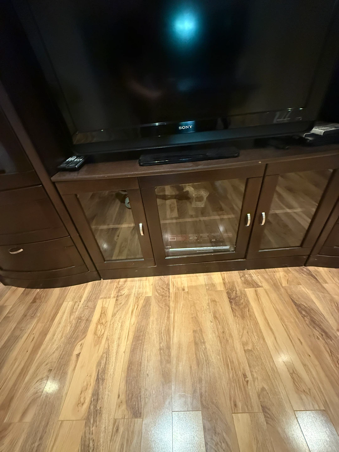 Dark Wood Entertainment Unit with Glass Doors - photo 4