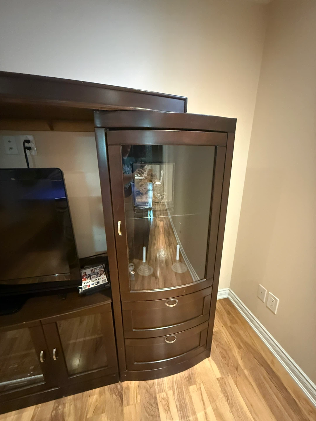 Dark Wood Entertainment Unit with Glass Doors - photo 5
