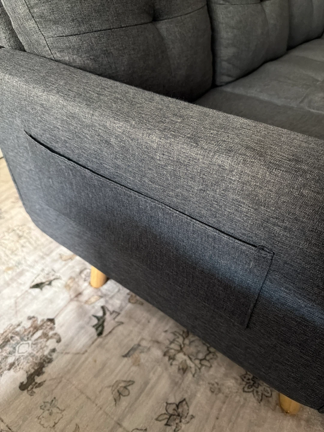 Dark Gray Tufted Sofa with Side Pockets - photo 4