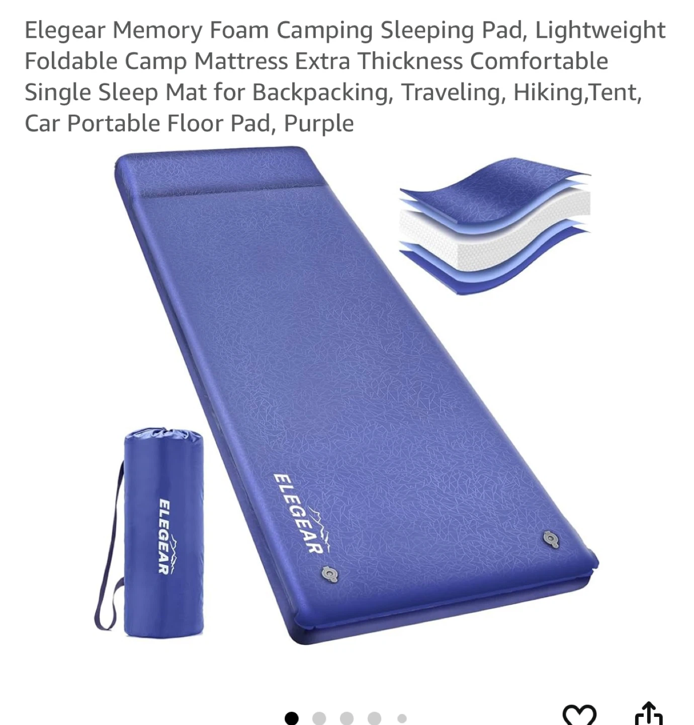 Elegear Purple Memory Foam Camping Sleeping Pad