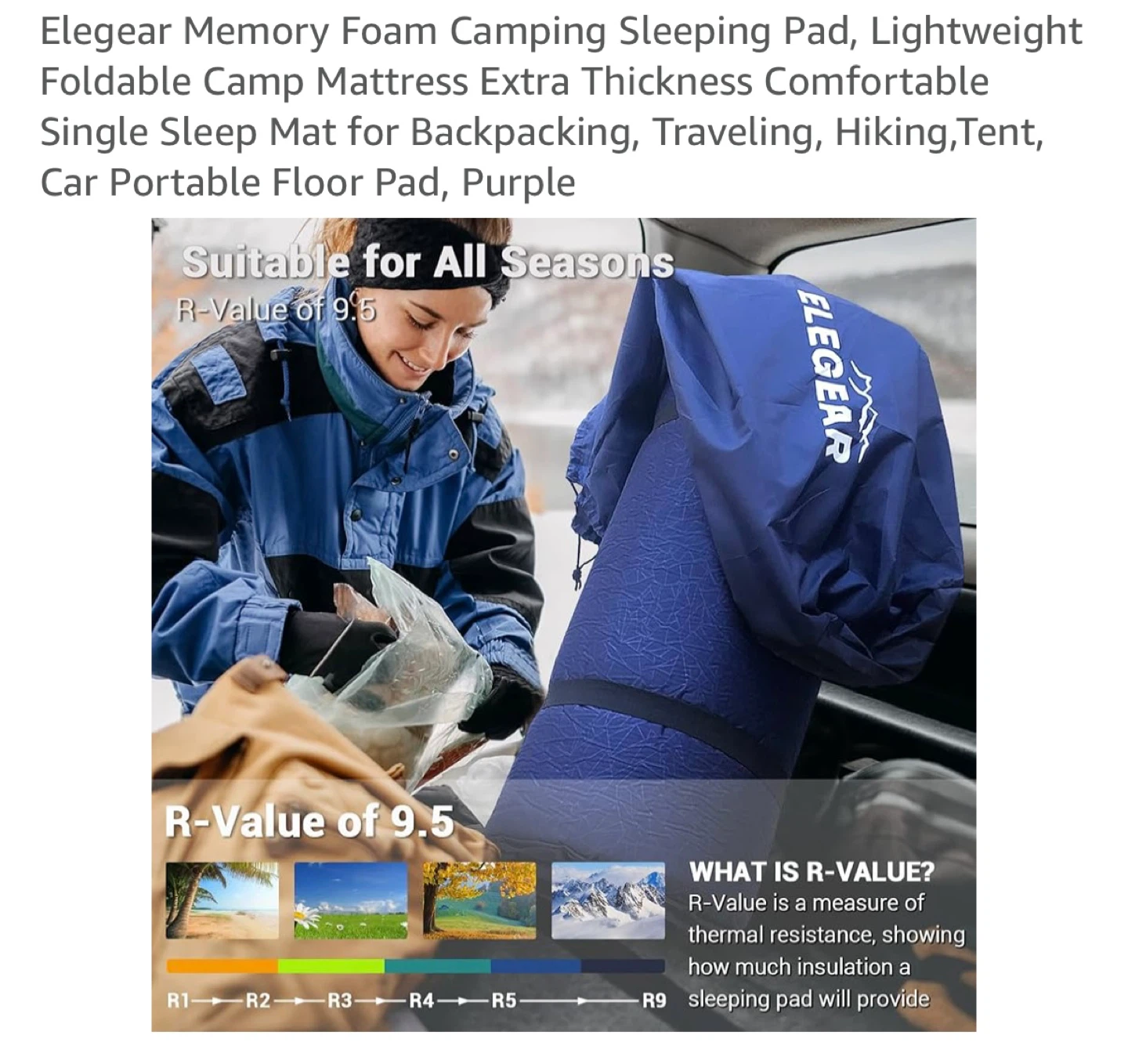 Elegear Purple Memory Foam Camping Sleeping Pad - photo 2