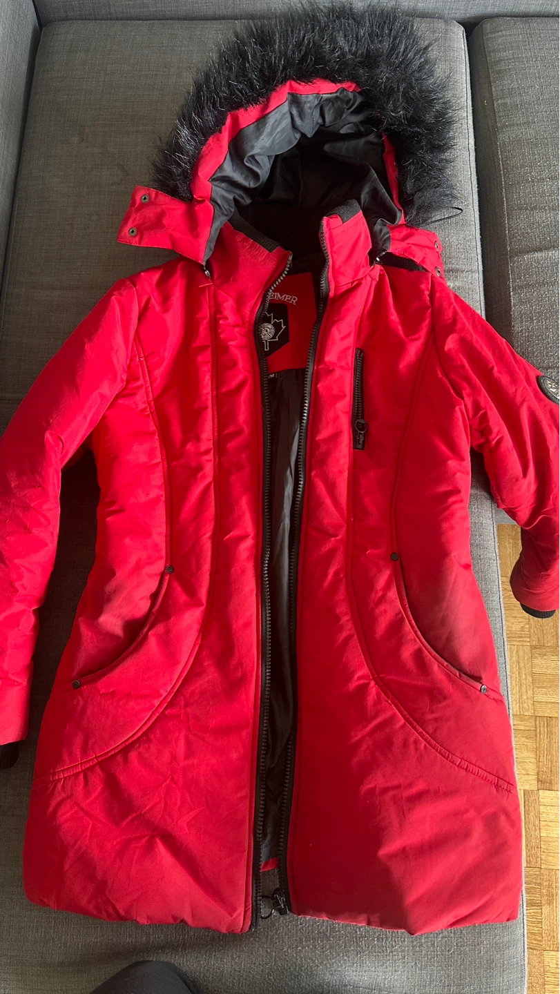 RED DOWN2EARTH COAT WITH FUR HOOD