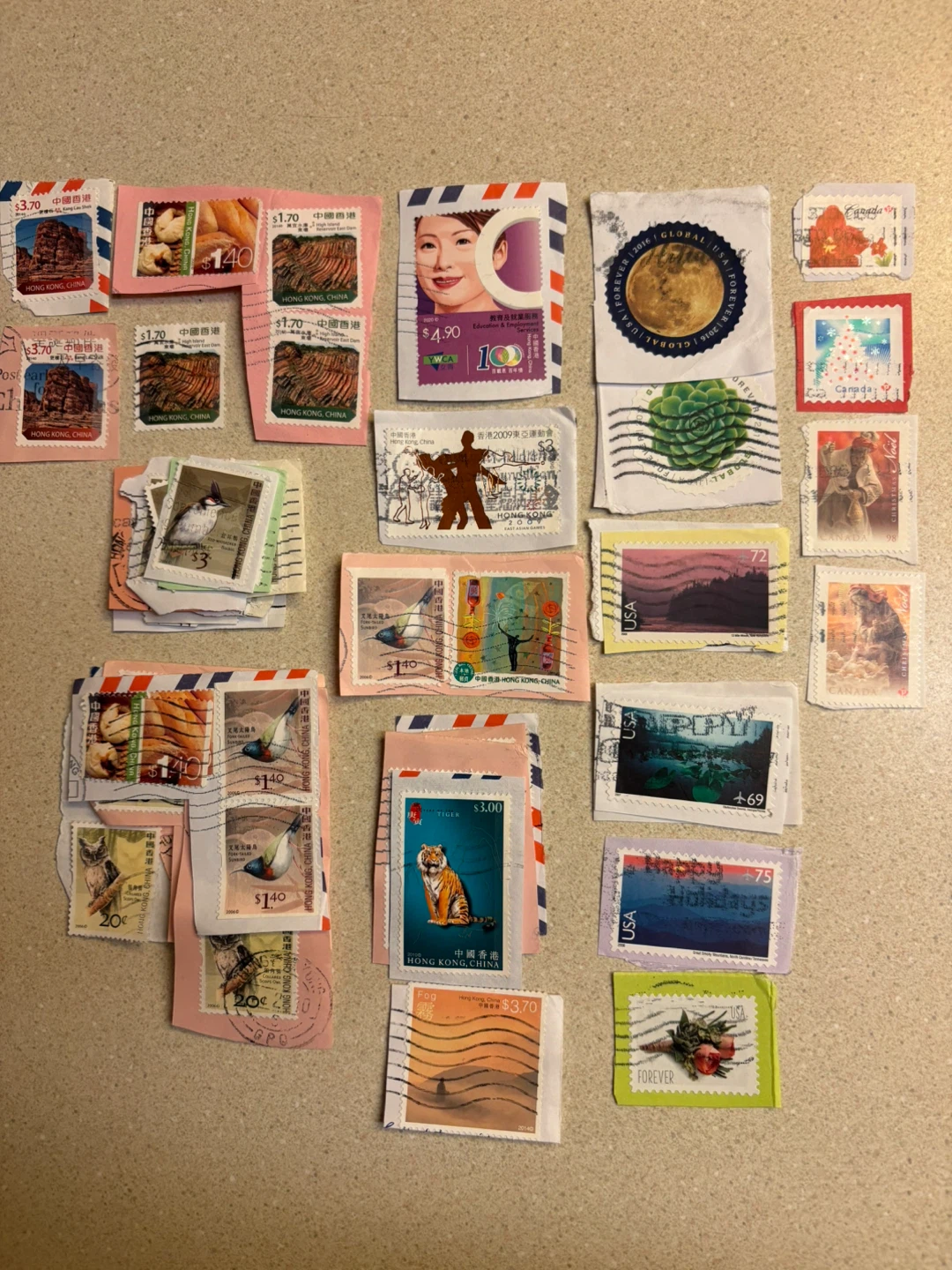 Assorted Stamps: Hong Kong, USA, Canada