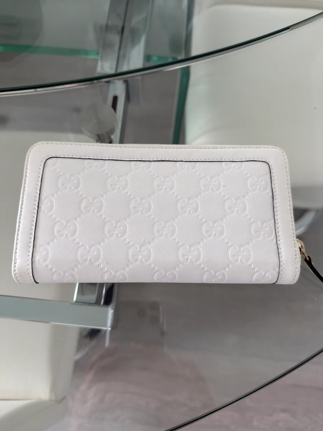 White Leather Zip Around Wallet - photo 2