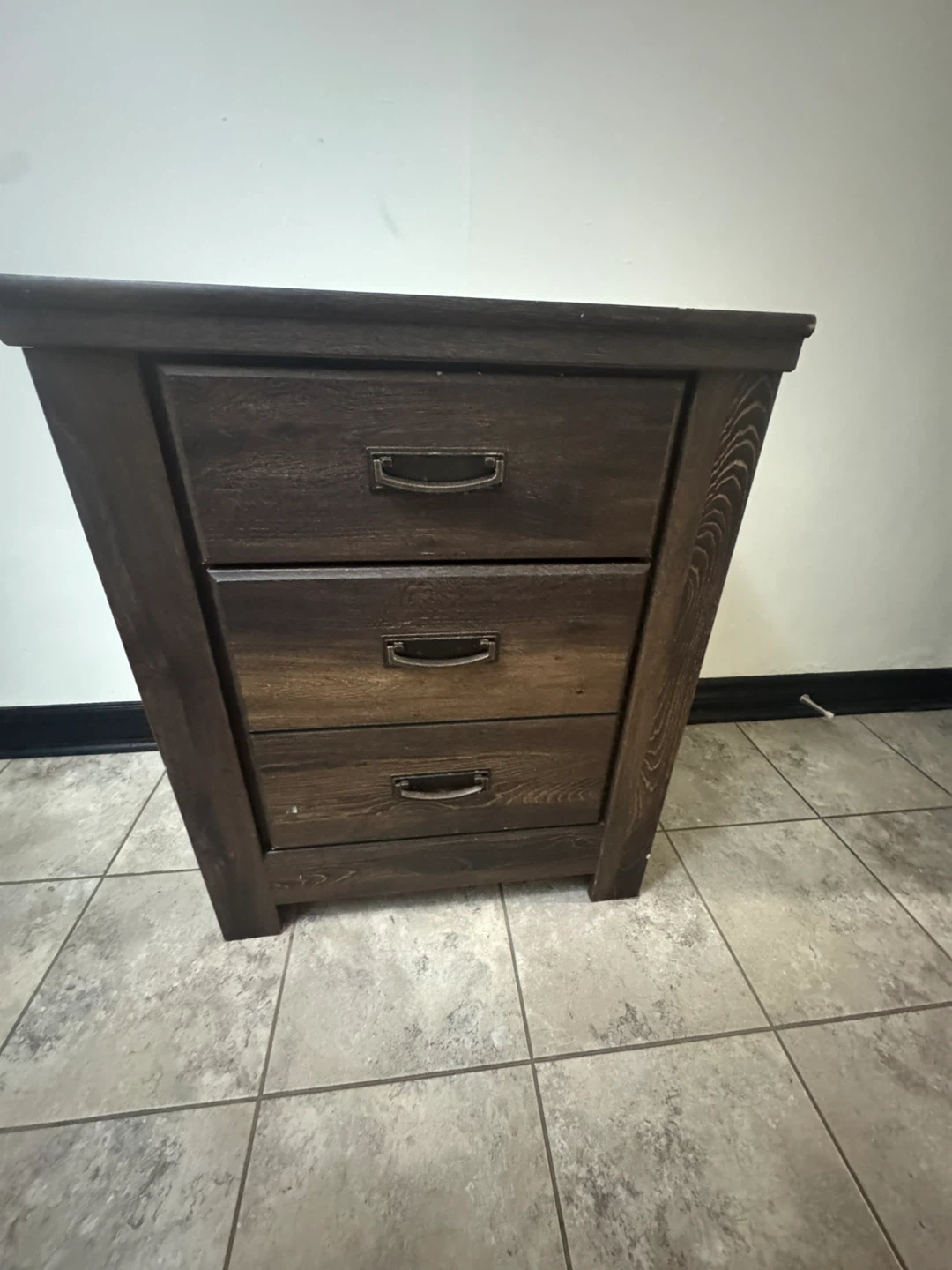 Dark Wood 3-Drawer Nightstand - photo 3