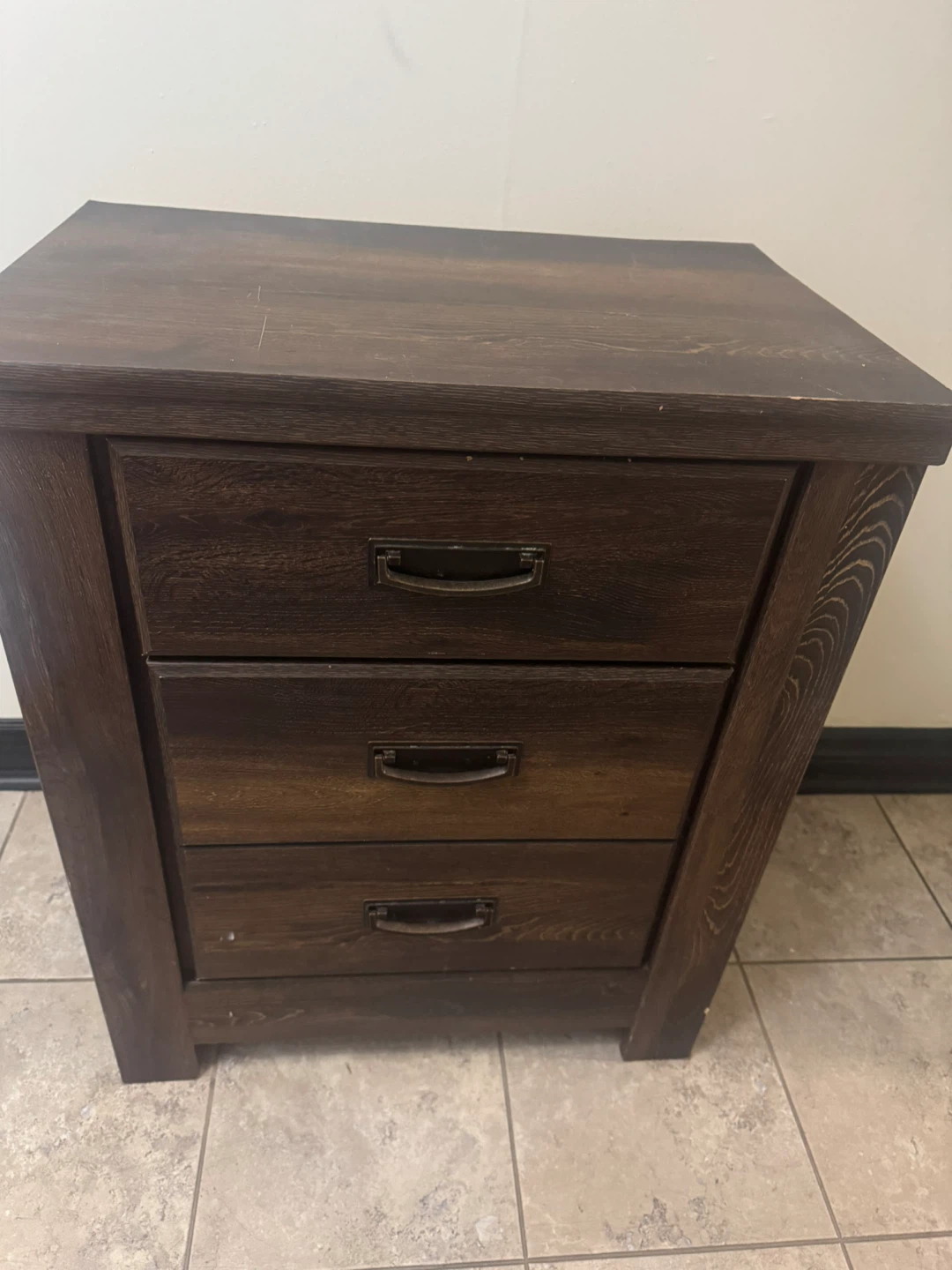 Dark Wood 3-Drawer Nightstand - photo 2