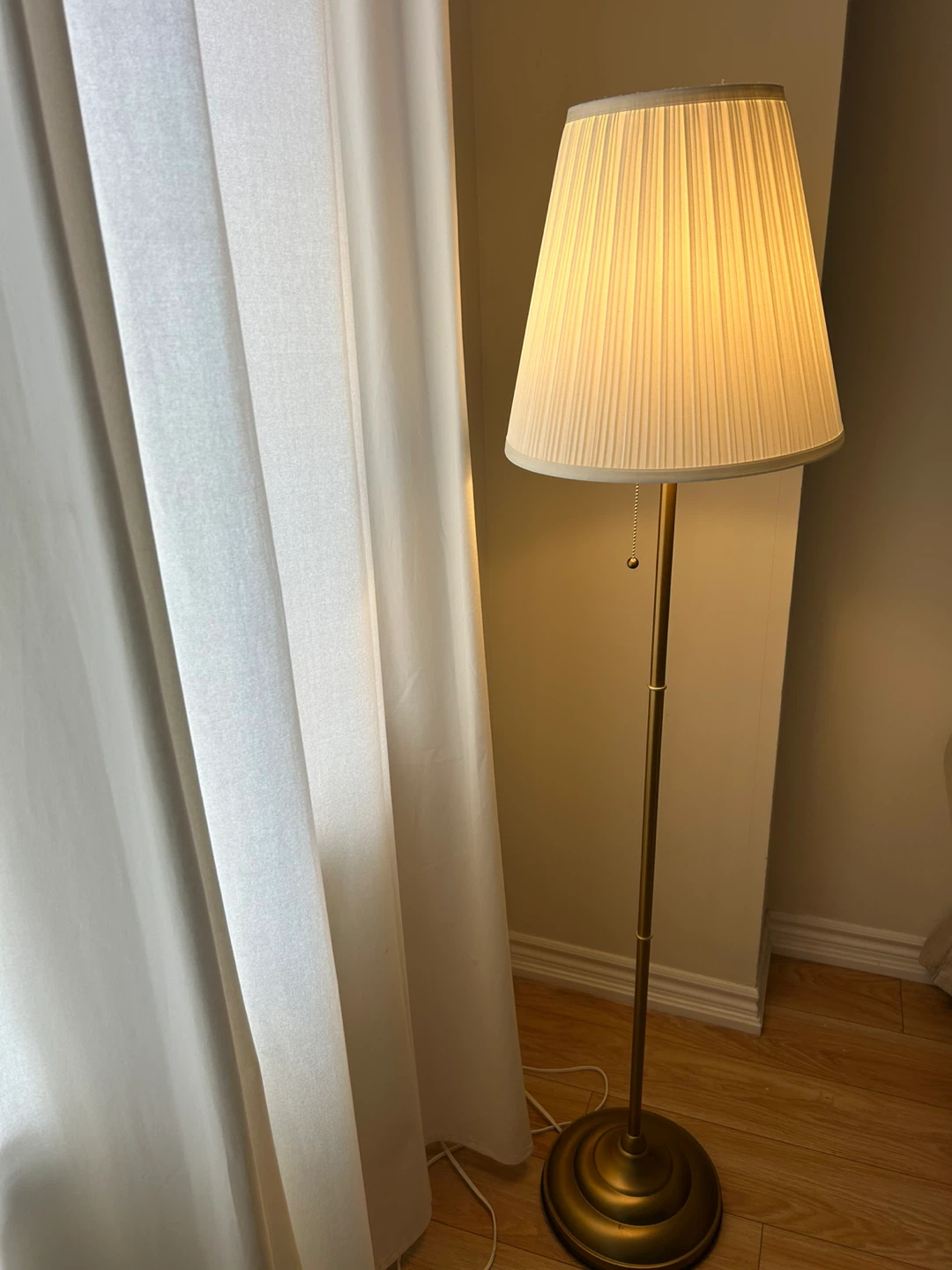 Gold Floor Lamp with Pleated Shade