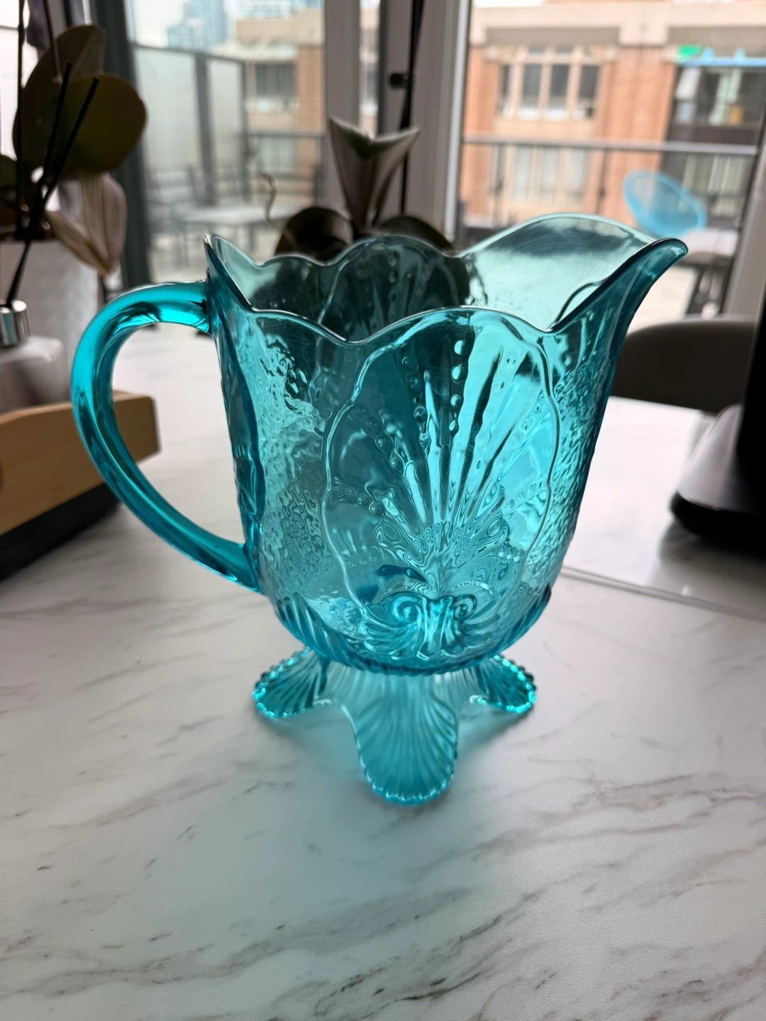 Turquoise Glass Pitcher