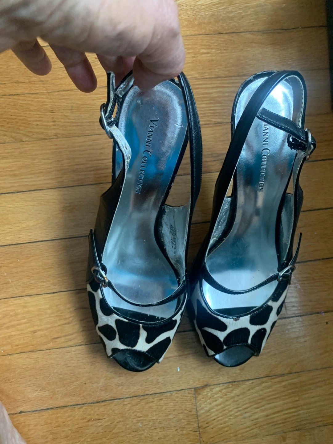 Vianni Collection Black & Cow Print Peep-Toe Heels - photo 3