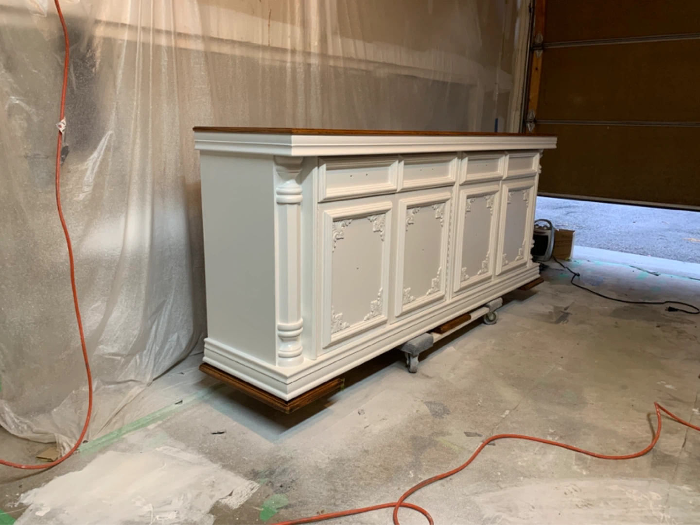 White Cabinet with Oak Top