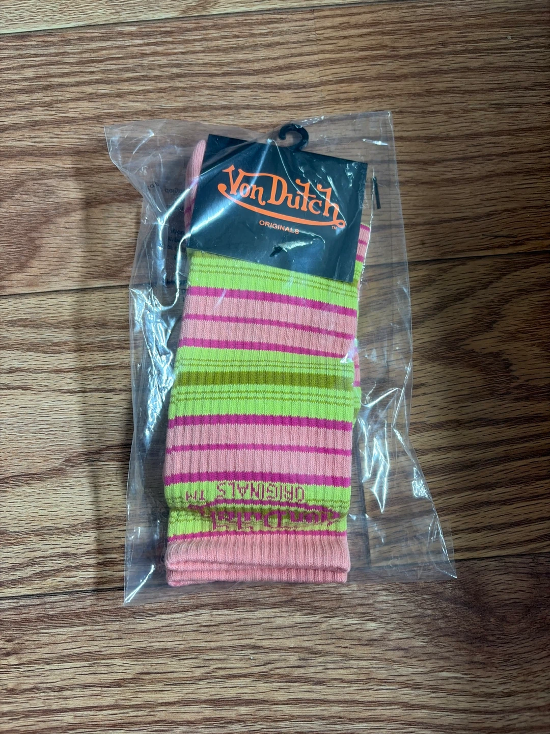 Von Dutch Striped Crew Socks Pink/Green