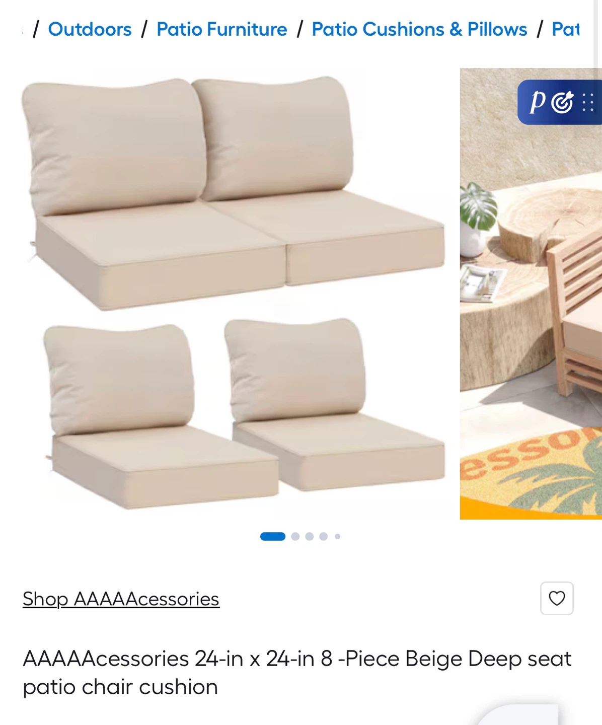 AAAAAaccessories 8-Piece Beige Deep Seat Patio Chair Cushion Set