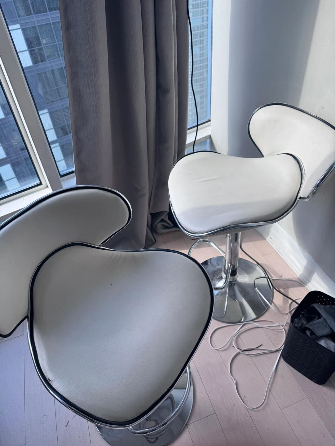Two White Bar Stools