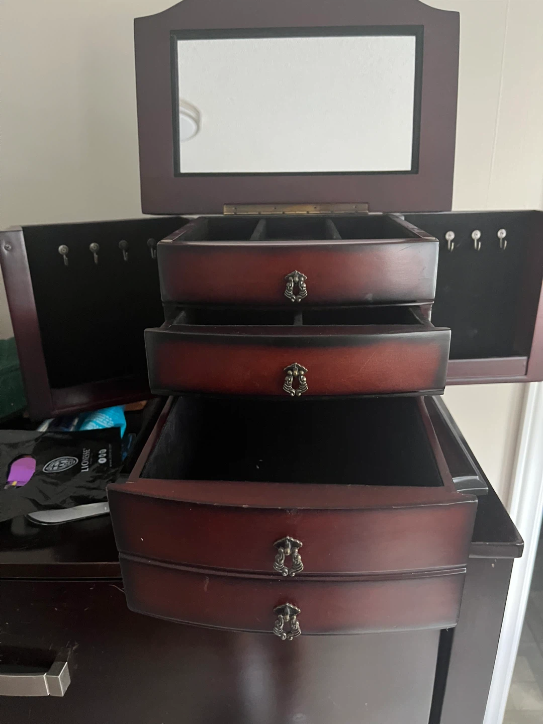 Wooden Jewellery Box with Mirror