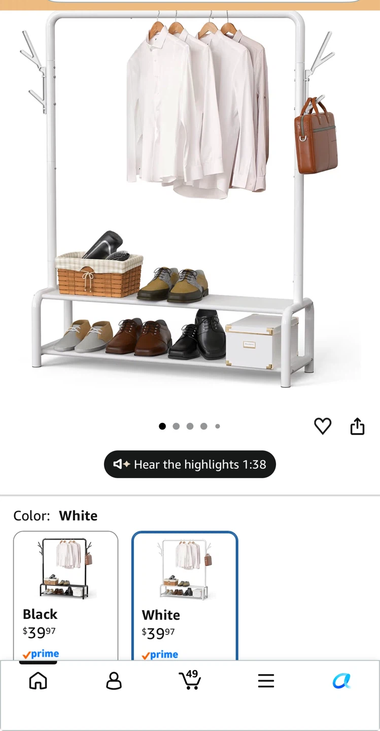 Simple Houseware Garment Rack with Shelves and Hooks, White