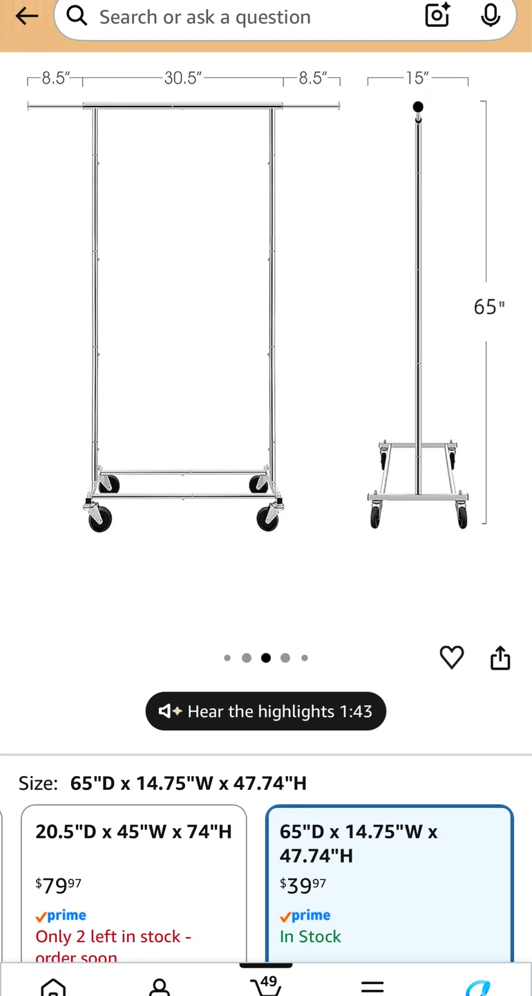 Simple Trending Rolling Clothes Rack with Wheels