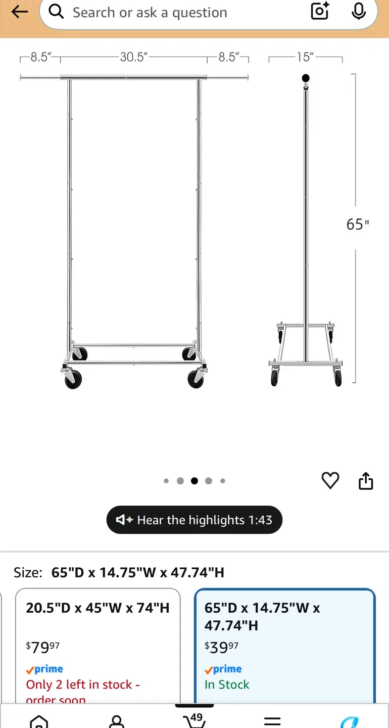 Simple Trending Rolling Clothes Rack with Wheels