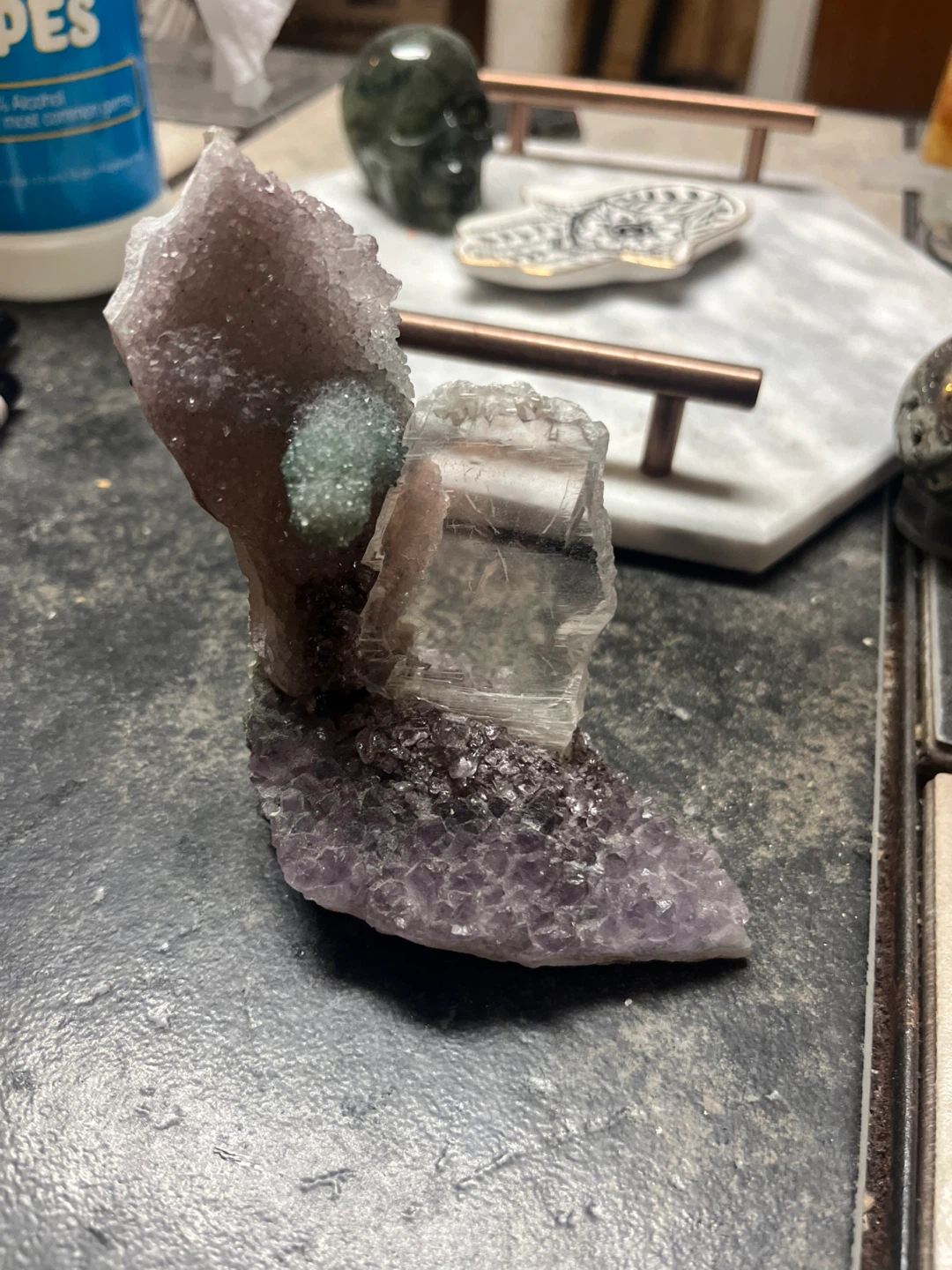 Amethyst Flowers with Selenite Gypsum