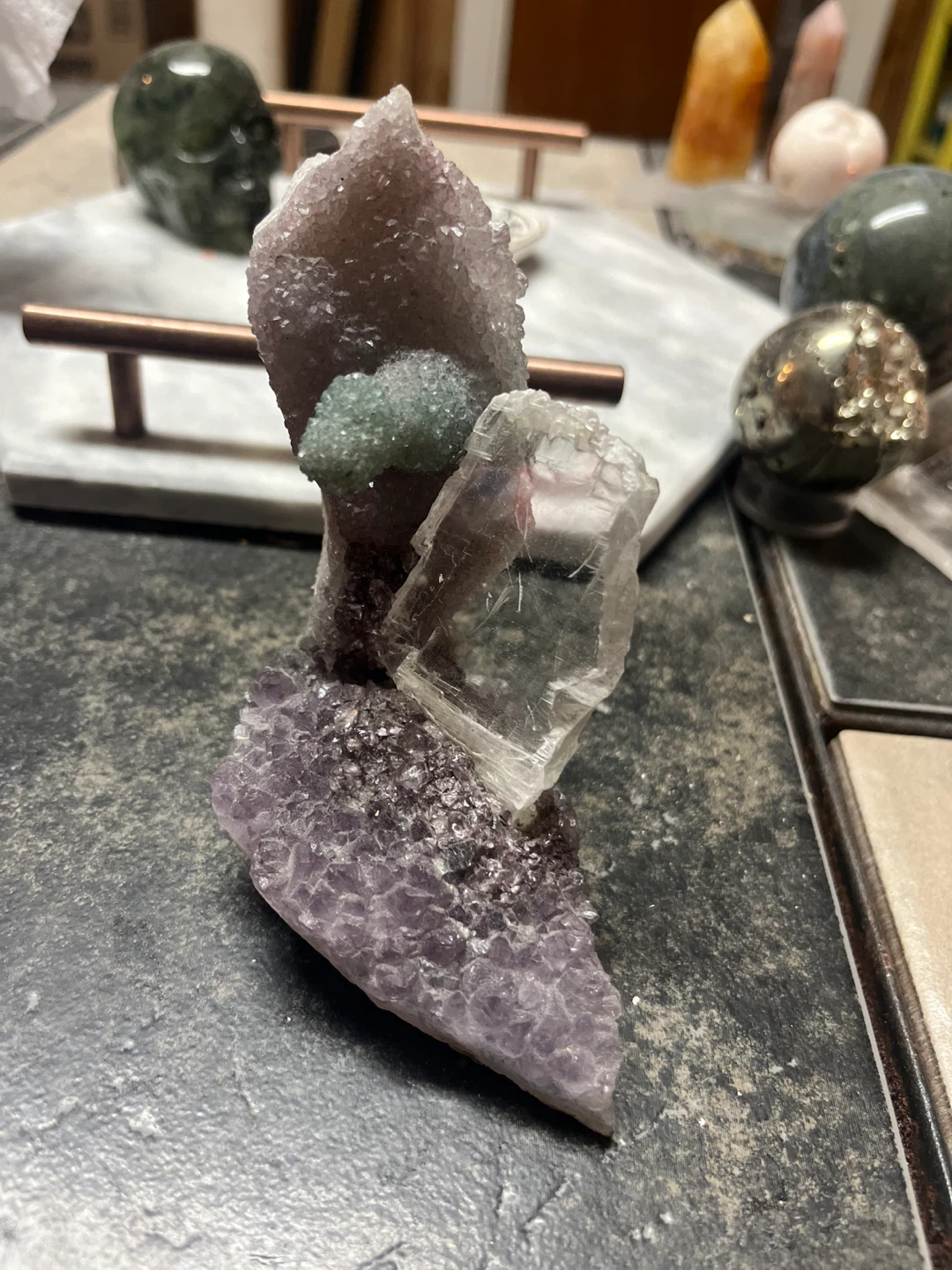 Amethyst Flowers with Selenite Gypsum - photo 2