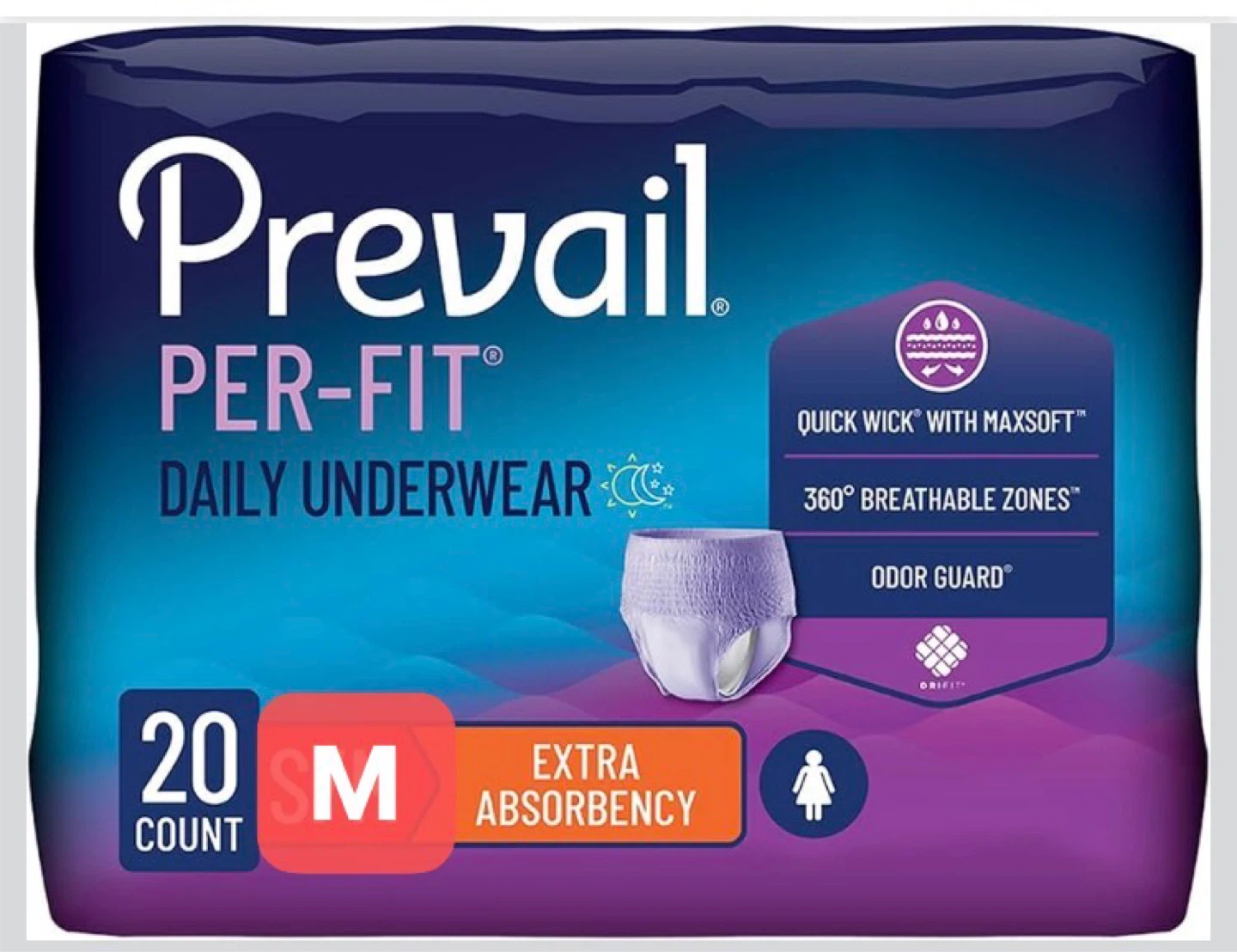 Prevail Per-Fit Daily Underwear Size M - 20 Count