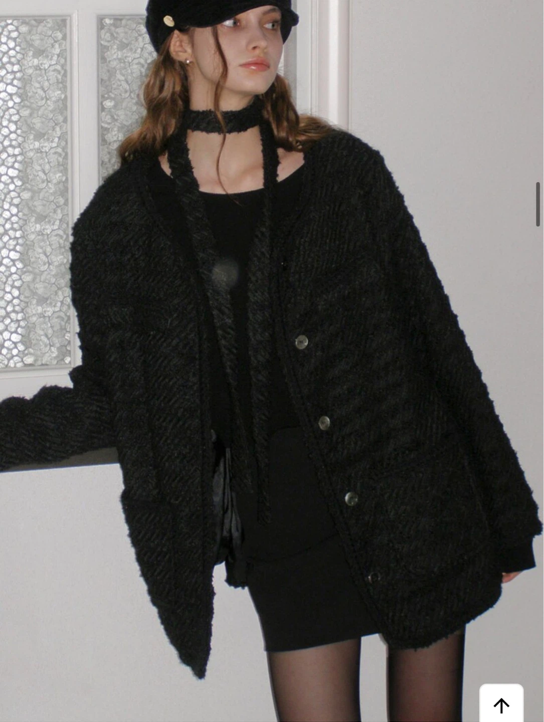 Korean Style - Black jacket, scarf