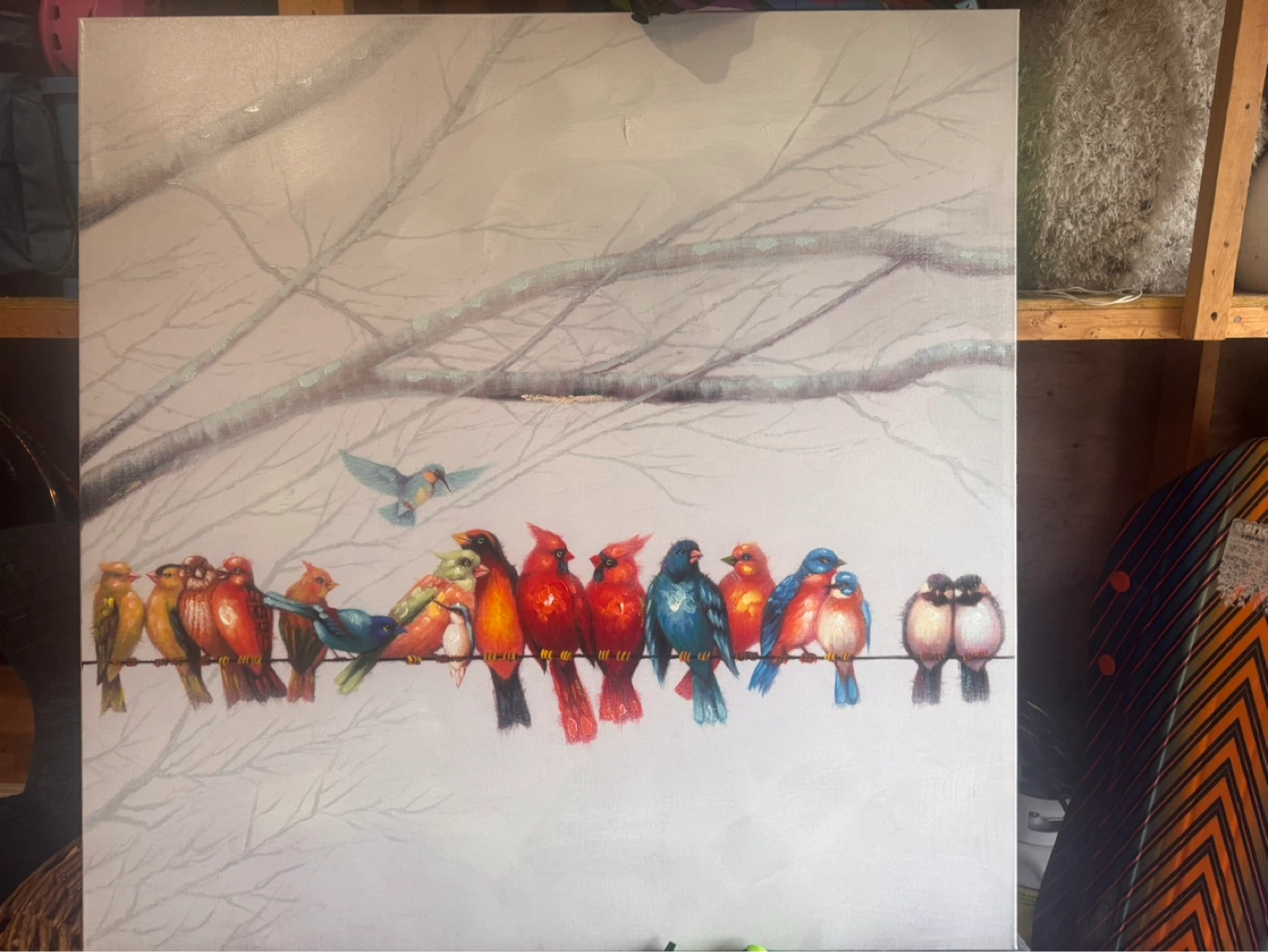 Canvas Wall Art Painting of Birds on a Wire