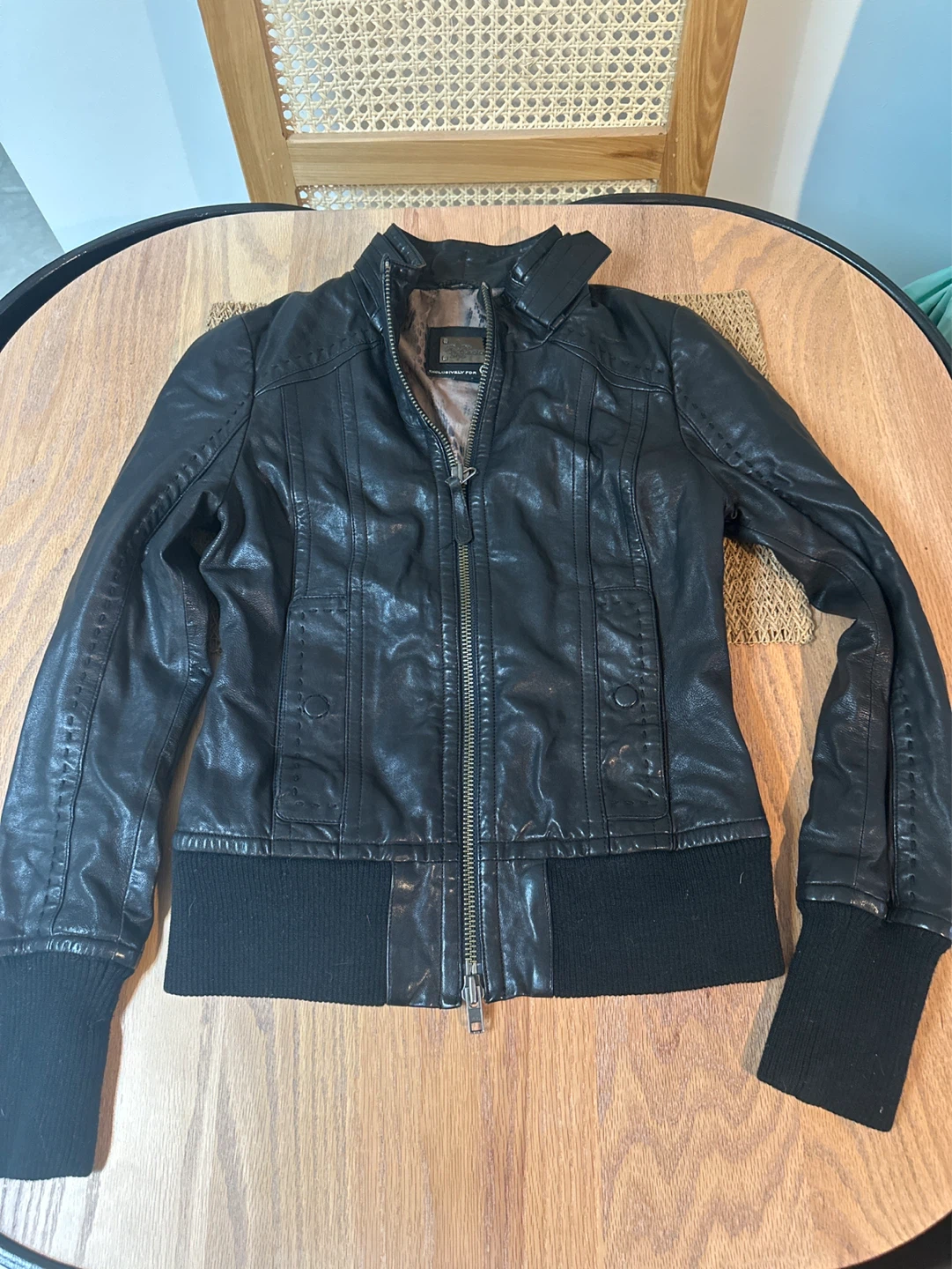 Aritzia Black Faux Leather Bomber Jacket - photo 2