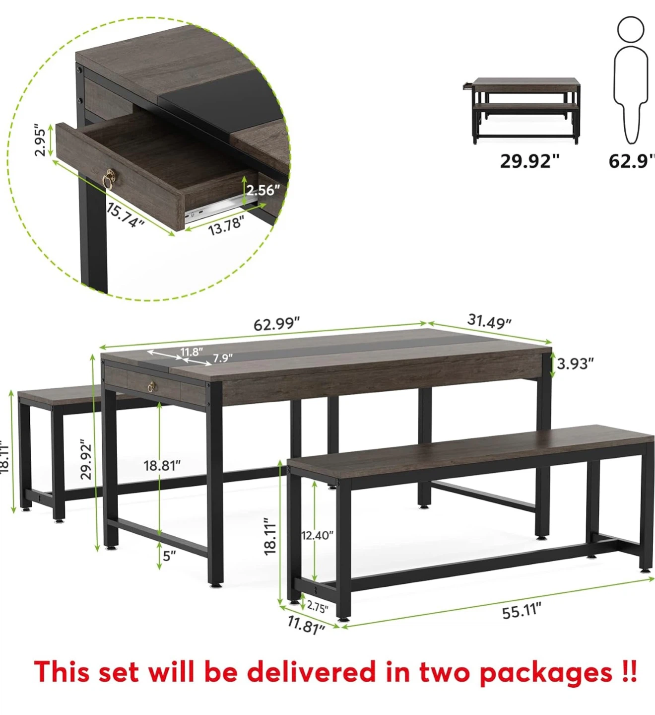 Dining Table Set with Benches - photo 3