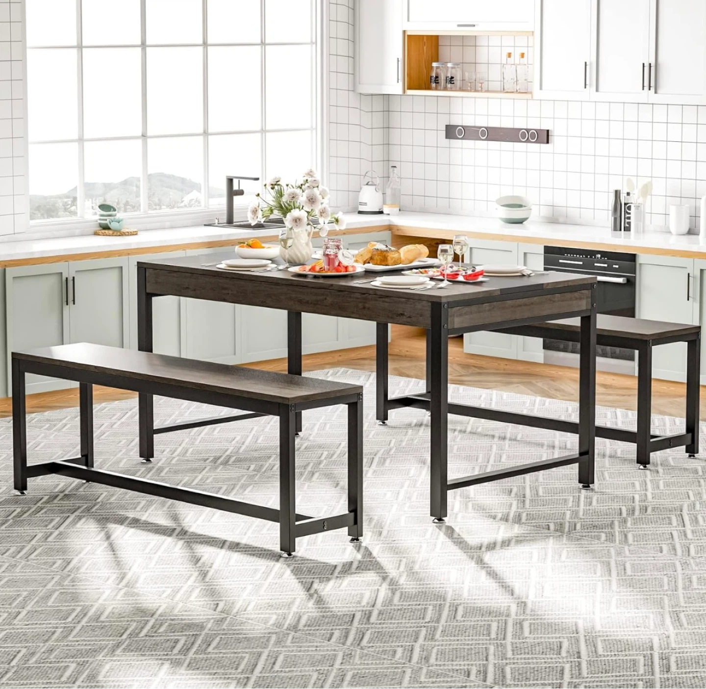 Dining Table Set with Benches - photo 2