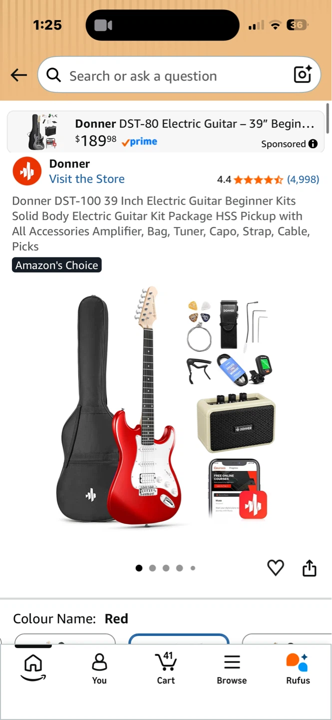 Donner DST-100 Electric Guitar - Red - photo 3
